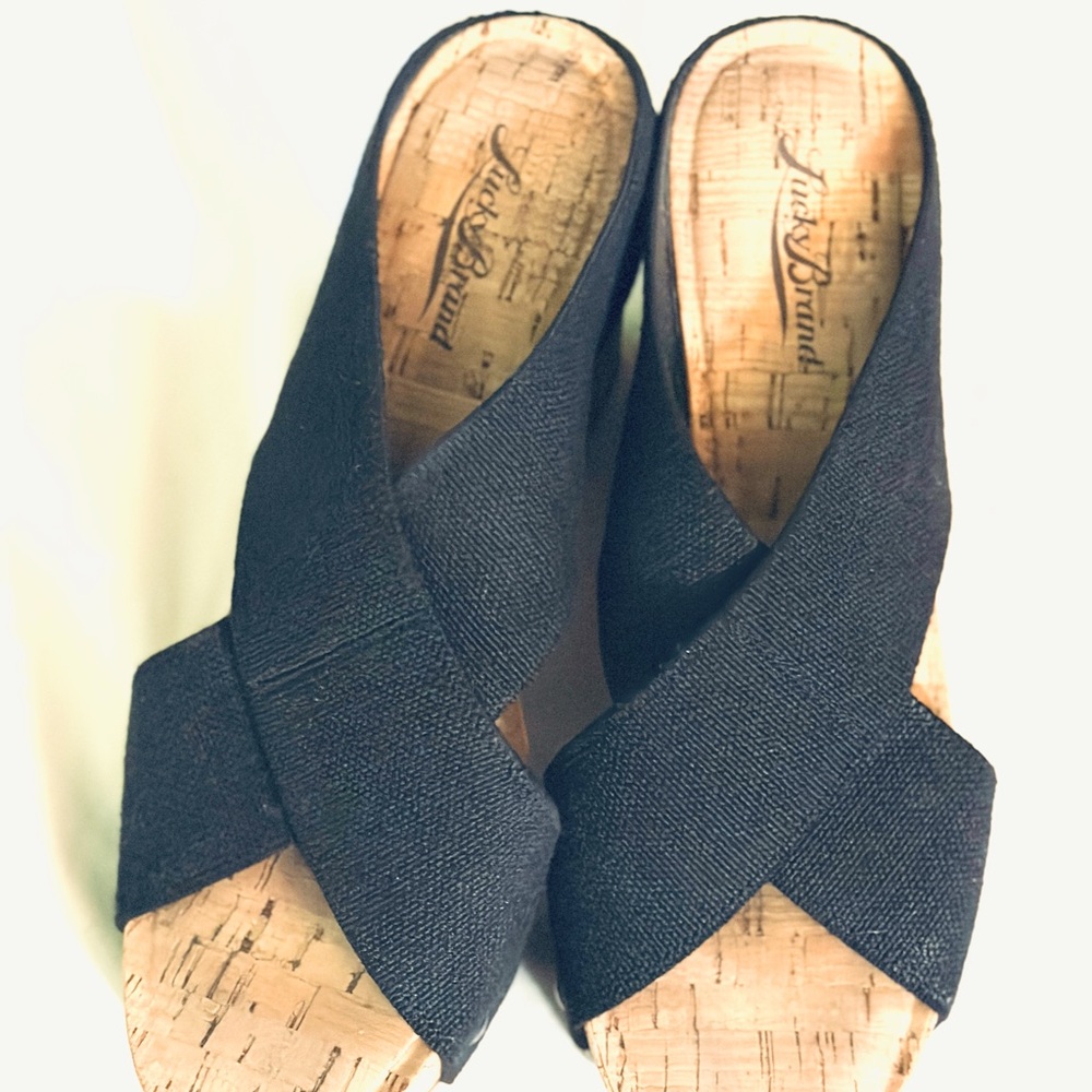Lucky Brand Black Cork Mules